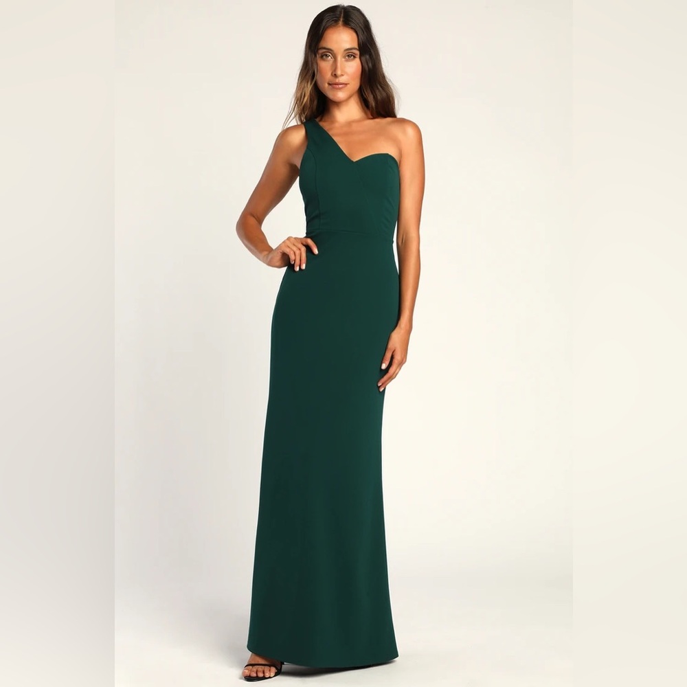 Hunter Green One-Shoulder Mermaid Maxi Dress